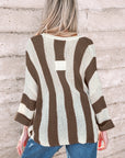Colorblock Stripe V-Neck 3/4 Sleeve Sweater