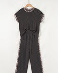 Leopard Patchwork Corded Knit Top & Crop Pants Set