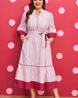 Plus Size Pinstripe Ruffle Hem Midi Dress