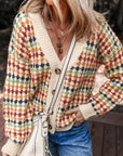 Multicolour Dotty Pattern Knit Button Front V Neck Sweater Cardigan