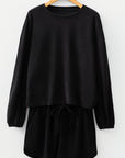 Solid Textured Knit Pullover and Shorts Set