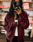 Waffle Zip Up Snap Button Hooded Jacket