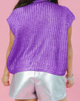 Solid Mock Neck Short Sleeve Knit Sweater