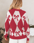 Bow Colorblock Rhombus Drop Shoulder Sweater