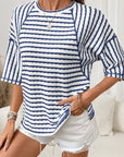 Stripe Textured Knit 3/4 Sleeve Top