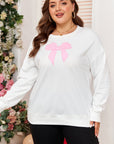 Beige Big Bow Accent Plus Size Drop Shoulder Sweatshirt