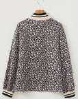 Leopard Half Zip Long Sleeve Blouse