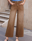 Denim High Waist Patch Pocket Straight Leg Jeans