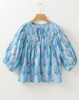 Kinley Floral Shirred Yoke Split Neck Blouse