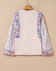 Floral Plaid Patchwork Puff Sleeve Blouse