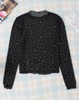 Rhinestone Sheer Mesh Long Sleeve Top