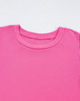 Ribbed Pearl Beaded Puff Sleeve Top