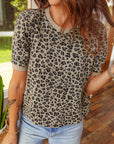 Leopard Textured Crewneck Short Sleeve Top