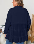 Plus Size Solid Ruffle Tiered Ribbed Crewneck Top