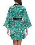 Baha Ranch All Turquoise Satin Kimono Sleeve Robe
