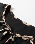 Plus Size Leopard Contrast Trim Tie-Neck Mini Dress