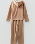Solid Corduroy Lace Hoodie and Pants Set