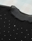 Rhinestone Sheer Mesh Long Sleeve Top