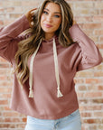 Ribbed Knit Leopard & Lace Drawstring Hoodie