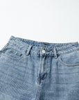 Solid Denim Embroidered Wide Leg Jeans