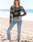 Bow Tie Mesh Long Sleeve Top