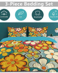 Groovy Floral Hippie Reversible 3-Piece Bedding Set (1 Duvet Cover + 2 Pillow Shams) – 102"×90"