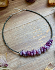 14.5” Lepidolite Necklace – 3mm Sterling Silver Pearls & Saucers