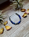 Lapis & Sterling Silver Bracelet – 6.5 Inch + Extender – 8 mm Round Beads