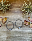 Smaller Sterling Silver Pearls Hoops with Pink Conch