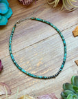 African Turquoise Heishi & Sterling Silver Pearl Necklace