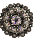 Antique Silver Jet, AB Crystal Conchos - Sizes from 1"- 3" and Buckles