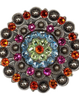Antique Silver Tie Dye Crystal Conchos - Sizes from 1"- 3" and Buckles