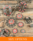 Antique Silver Coral, Clear Crystal Conchos - Sizes from 1"- 3" and Buckles