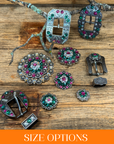Antique Silver Fuchsia, Clear and Emerald Crystal Conchos - Sizes from 1"- 3" and Buckles