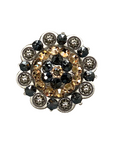Antique Silver Champagne, Jet Crystal Conchos - Sizes from 1"- 3" and Buckles