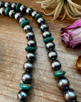 NFR Collection Necklace – 14mm Sterling Silver Pearls with 16mm Green Turquoise Rondelles – 28.5"