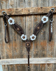 Dark Oil Copper Dot White and Topaz Browband / One Ear Tack Set