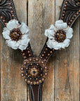 Dark Oil Copper Dot White and Topaz Browband / One Ear Tack Set