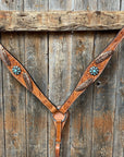 Light Oil V Brow Turquoise and Copper Browband & Breastcollar Tack Set