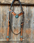 Light Oil V Brow Turquoise and Copper Browband & Breastcollar Tack Set