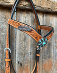 Light Oil V Brow Turquoise and Copper Browband & Breastcollar Tack Set