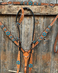 Light Floral Turquoise Browband/One Ear Tack Set with Wither Strap