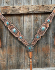 Silver Buckstitch with Turquoise Browband / One Ear / Breastcollar Tack Set
