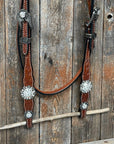 Medium Oil Floral Scalloped Clear Browband / One Ear / Breastcollar Buckstitch Tack Set