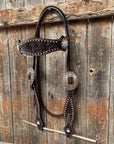 Dark Oil Floral Copper Dot Clear Browband / One Ear / Breastcollar Buckstitch Tack Set
