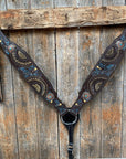 Dark Oil Blue and Gold Browband & Breastcollar Tack Set