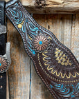 Dark Oil Blue and Gold Browband & Breastcollar Tack Set