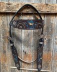 Dark Oil Blue and Gold Browband & Breastcollar Tack Set