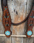 Hand Painted Two Tone Clear/Turquoise Browband / One Ear / Breastcollar Tack Set