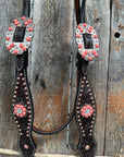 Dark Oil Floral Copper Dot Copper and Coral Browband / Breastcollar Tack Set